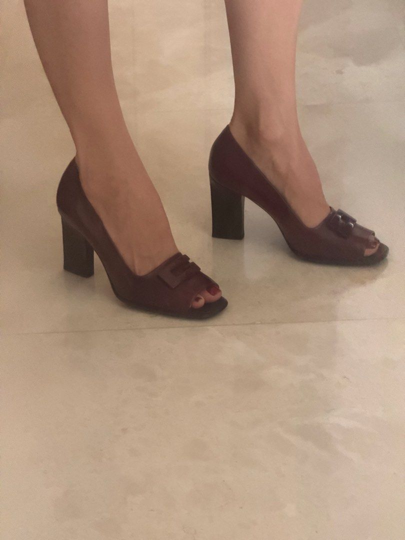 Burgundy Peep-Toe Block Heels (Category: Heels) located in Singapore. Submitted by uorsi9540491 (Listing ID 1459121870, Image 2). Description: Very special Gucci leather (hand-made in Italy) high heels for sale in excellent condition (re-soled/heeled- only flaw) size 36.5 (EU), bought from a family vintage shop. I couldn’t resist to buy it, but unfortunately it is too small for me, only wore it once for an hour, I would like to sell it. .