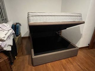 Queen Size Bed Frame with Storage - Dark Brown