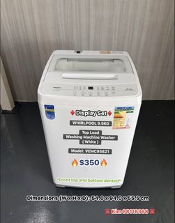 ♦️DS♦️WHIRLPOOL 9.5kg Top Load Washing Machine Washer ( White ) Model: VEMC95821 Display Set   *Front top and bottom dented*  Selling 🔥$350 _🚛 Delivery Add $50 *♻️6 Months Warranty By Whirlpool*☎️ Kim 88118368