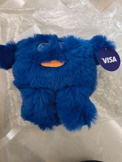 Blue Furry Monster Plush Toy with VISA Tag