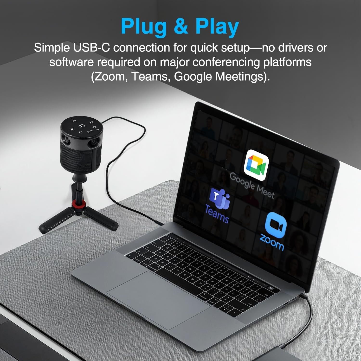 360 All-in-One Conference Camera - 360° Conference Camera for PC and Mac, with Speaker and Microphone, Automatic Speaker Recognition, 1080p Recording and Compatibility with Webex/Zoom/Teams (Category: Cameras) located in Singapore. Submitted by graciousmart (Listing ID 1459749219, Image 7). Description: [CES Innovation Award] Highly integrated 360° camera design: Four cameras, microphones and speakers are integrated at the chip level, reducing sy