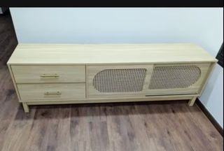 [Free Assemble] Promo left 2 each - 1.8m Rattan Design Solid Board Sliding Door TV Console