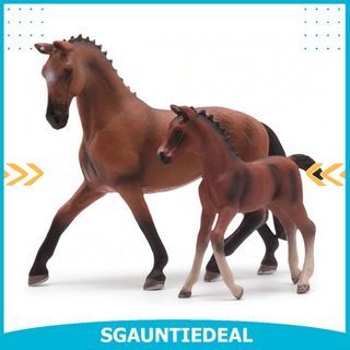 Gemini&Genius 2 Pcs Horse Farm Animal Figurine Toys, Brown Horse Playset. Perfect Size for Small World Play & Many Scenes