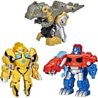 Transformers Primal Team-Up 3-Pack with Optimus Prime, Bumblebee, and Grimlock Converting Dinosaur Figures, 4.5-Inch Toys, Ages 3 and Up, Multicolor (F4447)