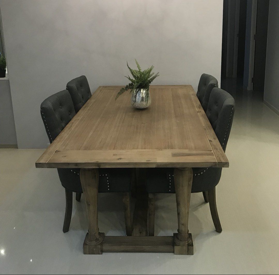 Rustic Farmhouse Dining Table (Category: Tables & Sets) located in Singapore. Submitted by dariusdeco (Listing ID 1460078652, Image 2). Description: - Solid oak wood dining table with rustic finish - Seats 6 people comfortably - Perfect for family dinners and entertaining .