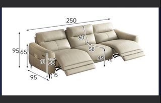 3-Seater Recliner Sofa - Beige Leather