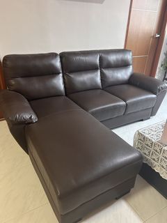 Brown Leather L-Shaped Sectional Sofa